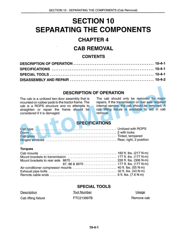 Ford New Holland 8670, 8770, 8870, 8970 Tractor Service Manual 40807010-3