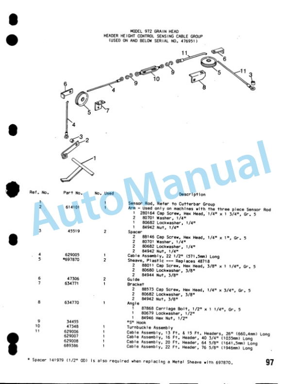 Ford New Holland 970, 972 Grain Head Service Parts Catalogue 5097022-5