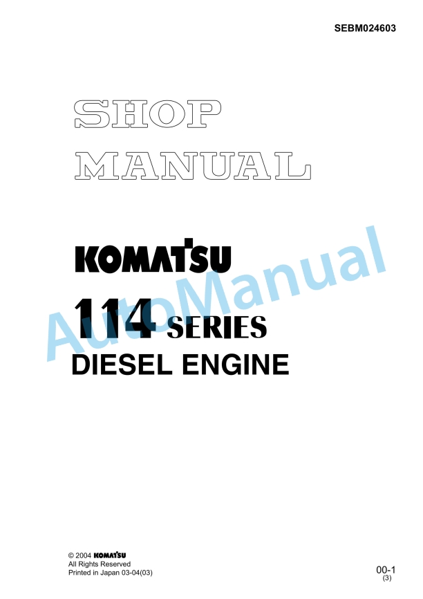 Komatsu 114 Series Diesel Engine Shop Manual SEBM024603