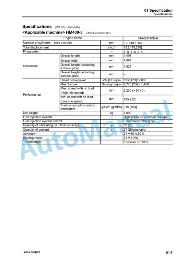 Alternative view of Komatsu 140E-6 Series Engine Shop Manual SEN05641-06
