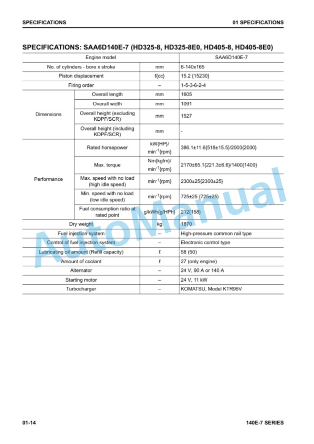 Alternative view of Komatsu 140E-7 Series Engine Shop Manual SEN06498-12
