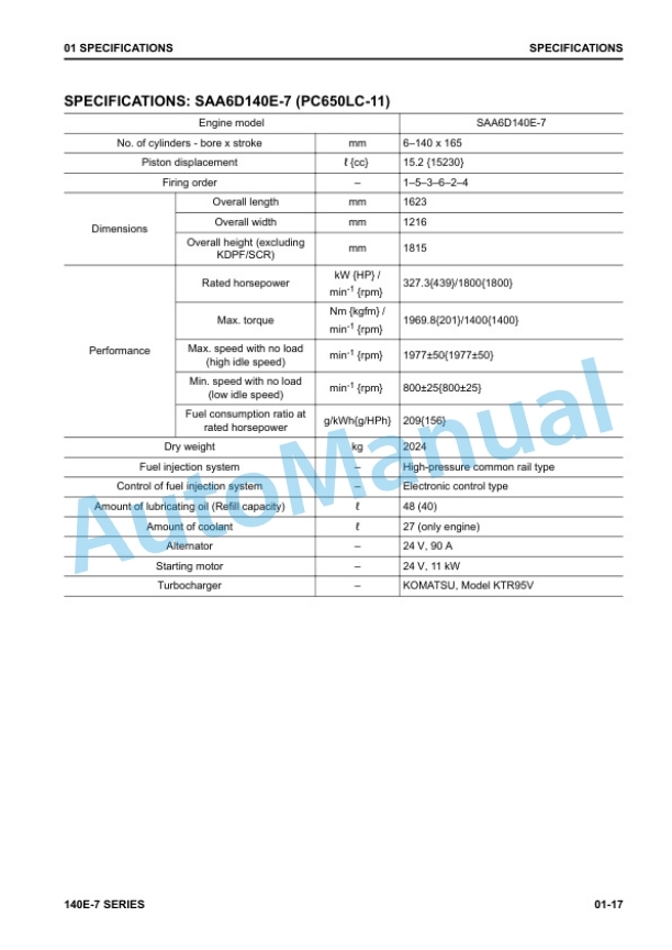 Alternative view of Komatsu 140E-7 Series Engine Shop Manual SEN06498-13