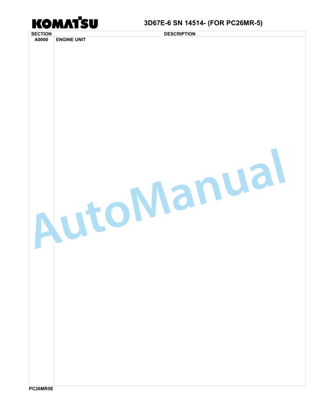 Komatsu 3D67E-6 Engine Parts Manual