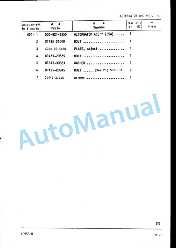Komatsu 4D95S-W Diesel Engine (Z Series) Parts Manual PDA4D99-01 5 Komatsu 4D95S-W Diesel Engine (Z Series) Parts Manual PDA4D99-01-5