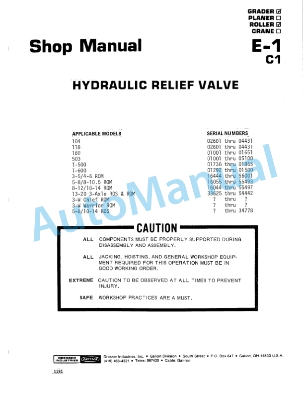 Komatsu 503 Motor Grader Shop Manual SMG-503 2 Komatsu 503 Motor Grader Shop Manual SMG-503-2