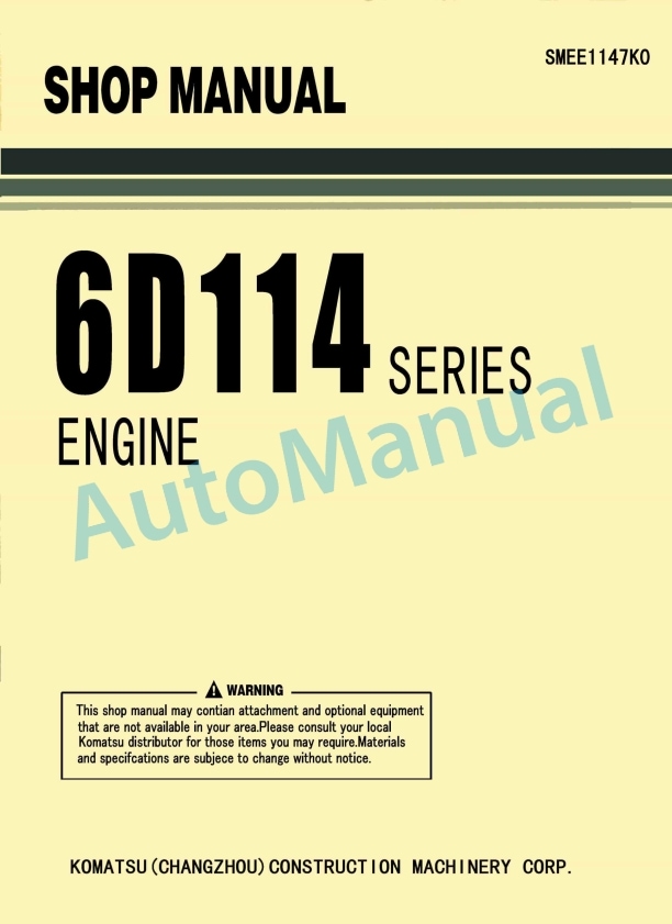 Komatsu 6D114 Series Engine Shop Manual SMEE1147K0
