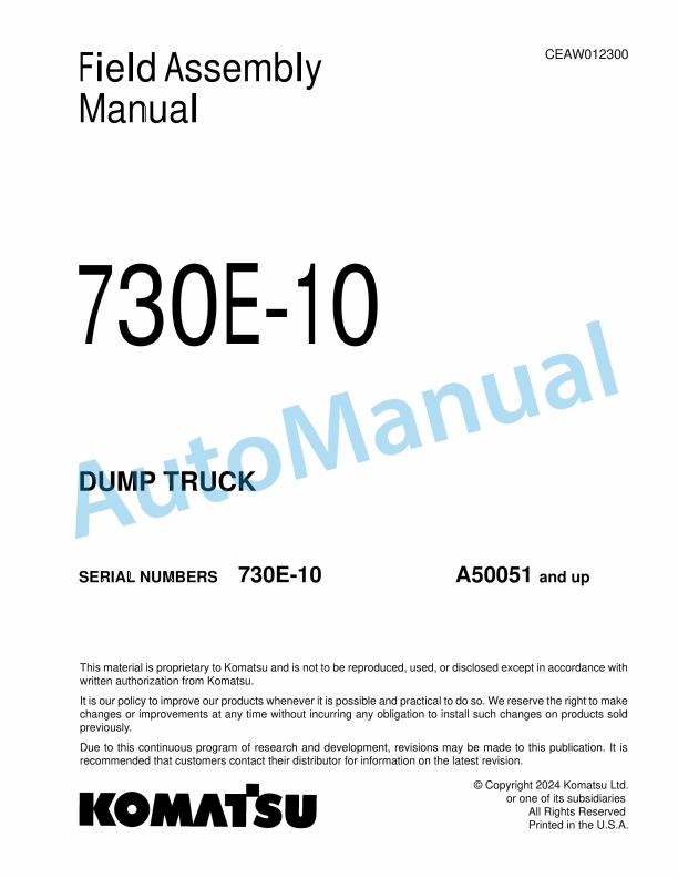 Komatsu 730E-10 Dump Truck Field Assembly Instruction CEAW012300