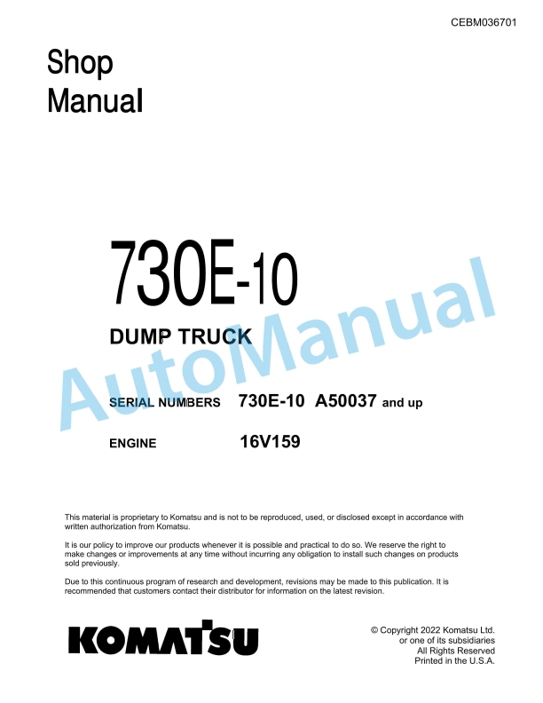 Komatsu 730E-10 Dump Truck Shop Manual CEBM036701