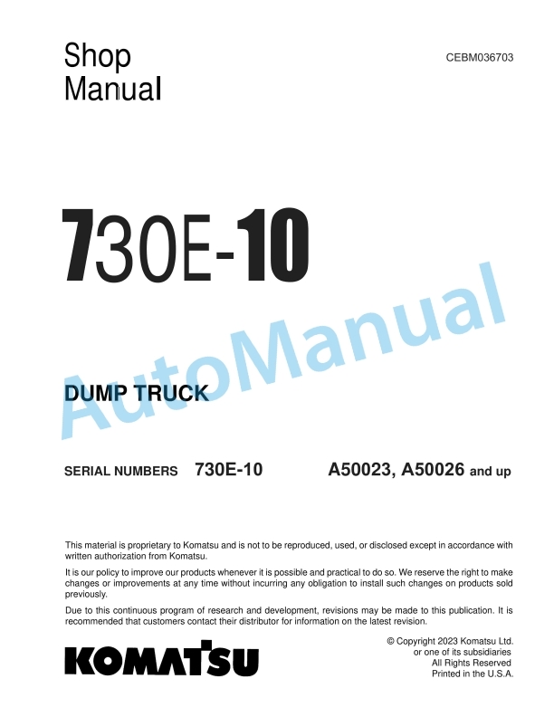 Komatsu 730E-10 Dump Truck Shop Manual CEBM036703