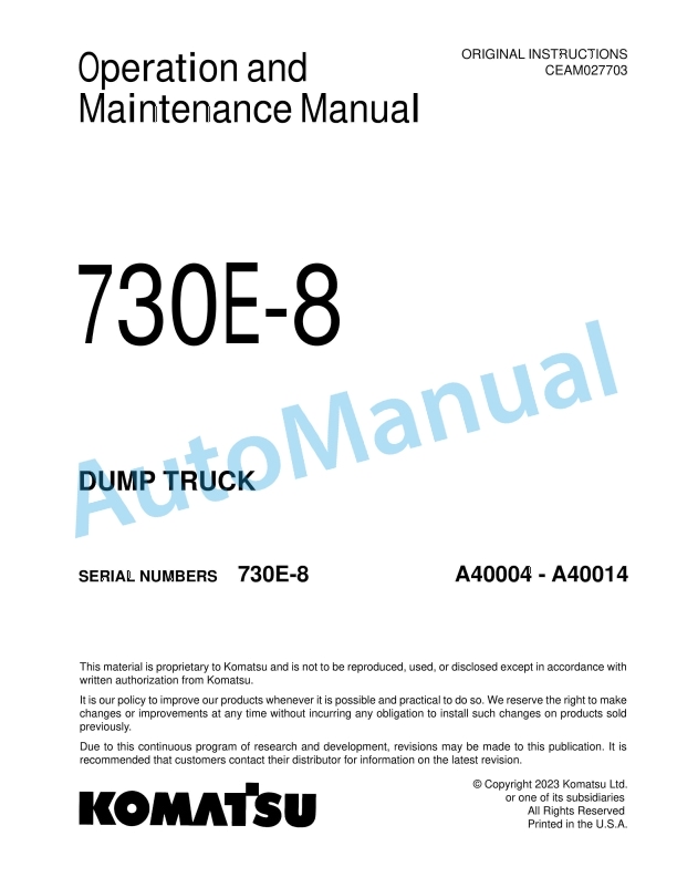 Komatsu 730E-8 Dump Truck Operation and Maintenance Manual CEAM027703