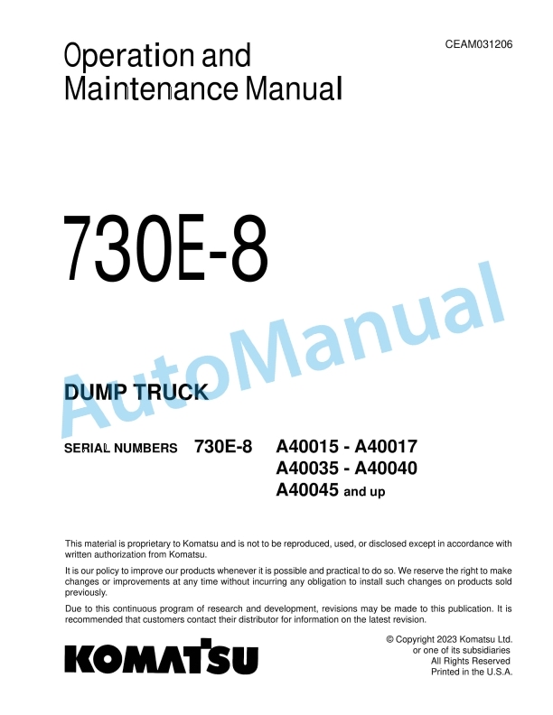 Komatsu 730E-8 Dump Truck Operation and Maintenance Manual CEAM031206