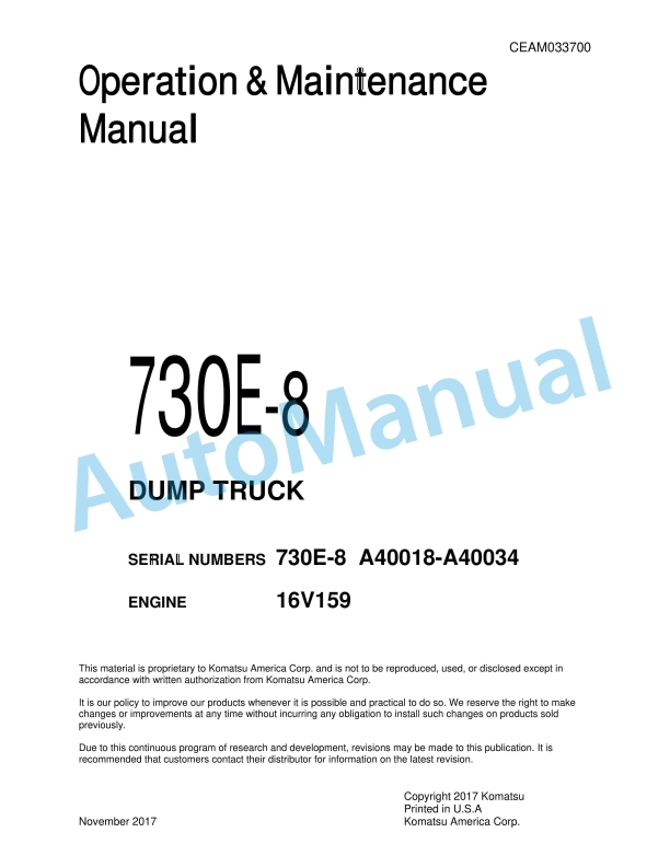 Komatsu 730E-8 Dump Truck Operation and Maintenance Manual CEAM033700