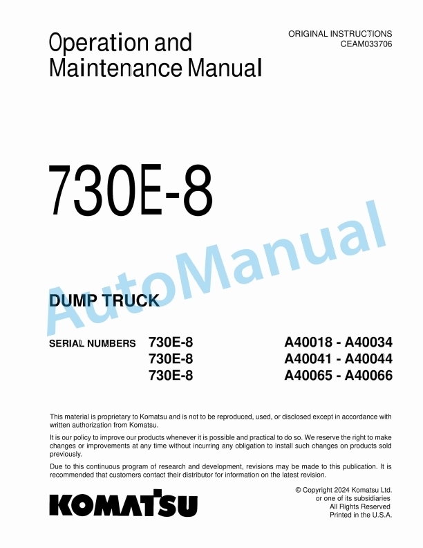 Komatsu 730E-8 Dump Truck Operation and Maintenance Manual CEAM033706
