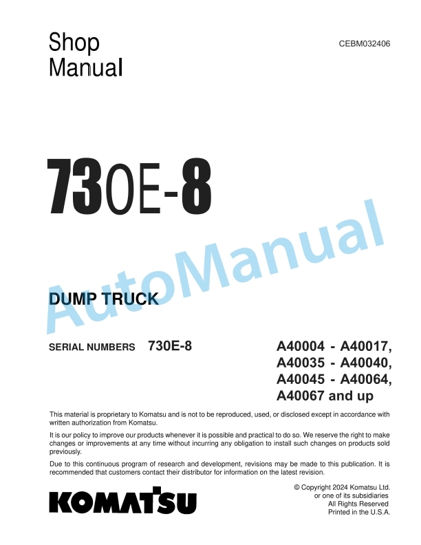 Komatsu 730E-8 Dump Truck Shop Manual CEBM032406