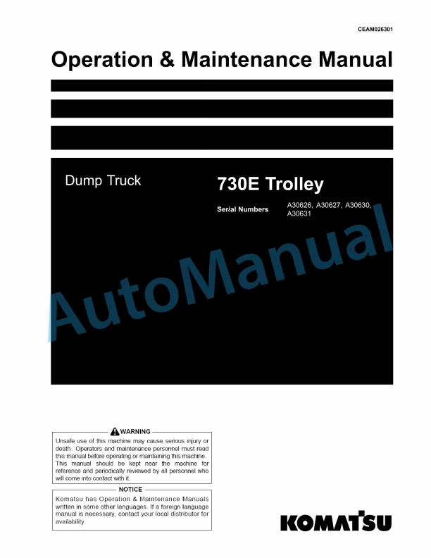 Komatsu 730E Trolley Dump Truck Operation and Maintenance Manual CEAM026301