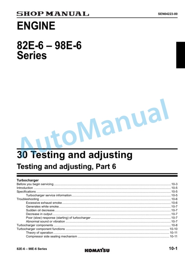 Komatsu 82E-6, 98E-6 Series Diesel Engine Shop Manual SEN04211-03 5 Komatsu 82E-6, 98E-6 Series Diesel Engine Shop Manual SEN04211-03 - Image 5