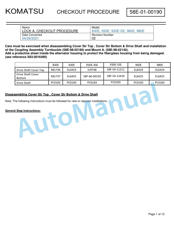 Komatsu 830E-5 Dump Truck Field Assembly Instruction CEAW008922 5 Komatsu 830E-5 Dump Truck Field Assembly Instruction CEAW008922 - Image 5