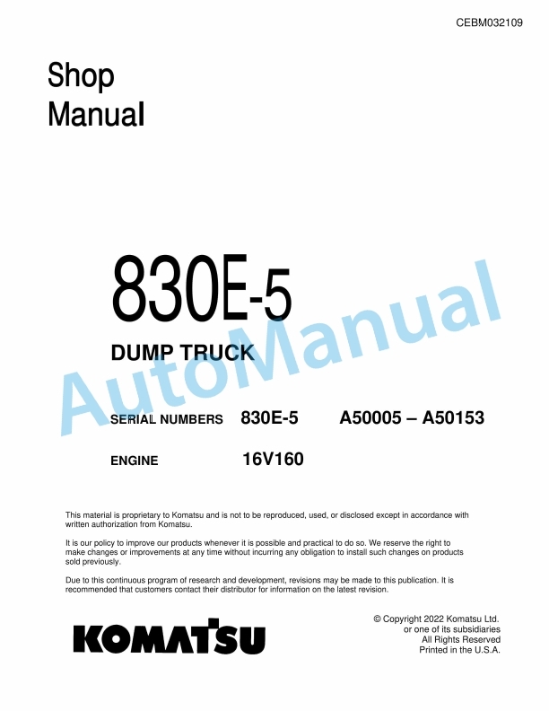 Komatsu 830E-5 Dump Truck Shop Manual CEBM032109