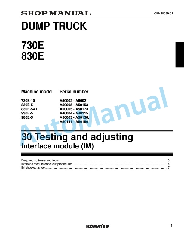 Alternative view of Komatsu 830E-5 Dump Truck Shop Manual CEBM032110
