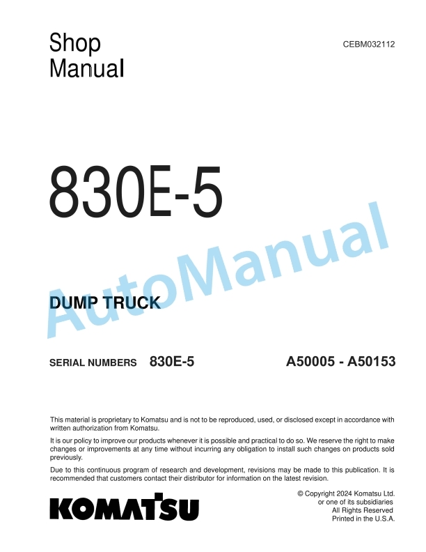 Komatsu 830E-5 Dump Truck Shop Manual CEBM032112