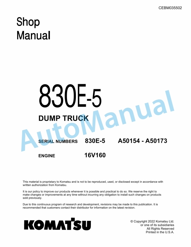 Komatsu 830E-5 Dump Truck Shop Manual CEBM035502
