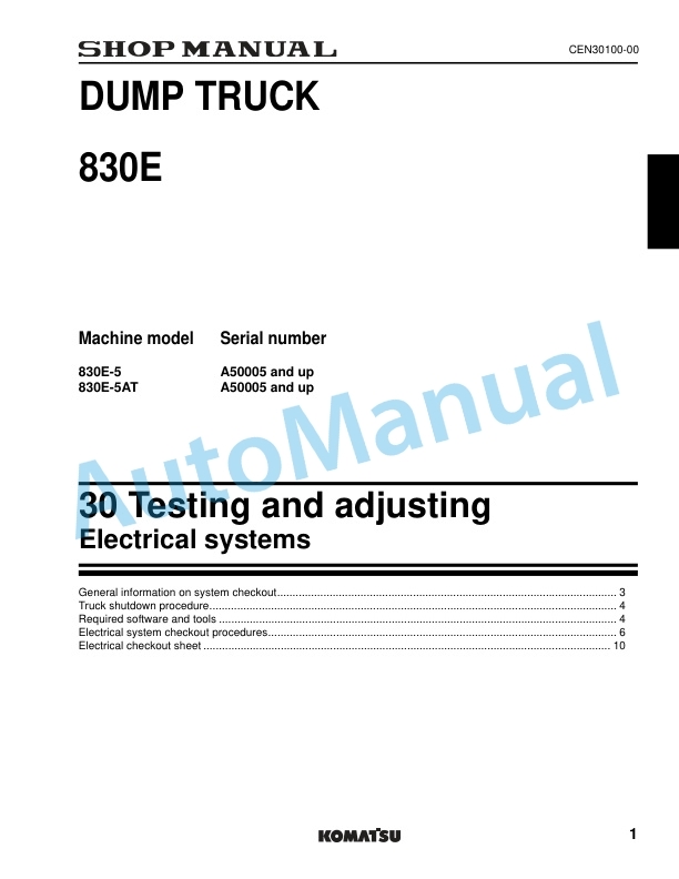 Alternative view of Komatsu 830E-5 Dump Truck Shop Manual CEBM038001
