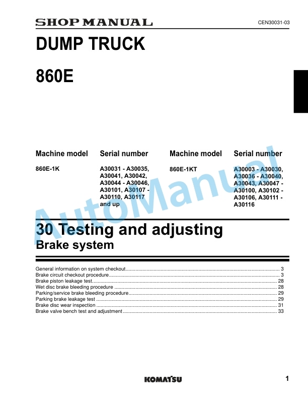 Alternative view of Komatsu 860E-1K Dump Truck Shop Manual CEBM037901