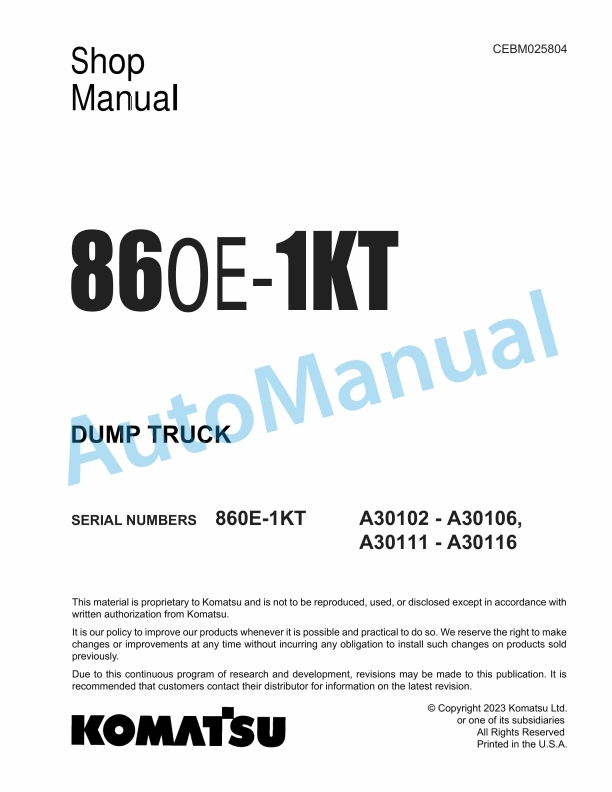 Komatsu 860E-1KT Dump Truck Shop Manual CEBM025804