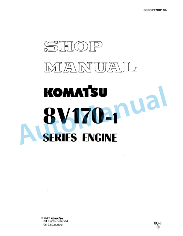 Komatsu 8V170-1 Series Engine Shop Manual SEBE61700104