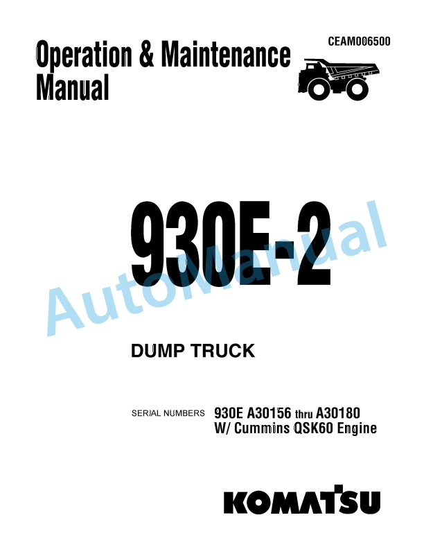 Komatsu 930E-2 Dump Truck Operation and Maintenance Manual CEAM006500