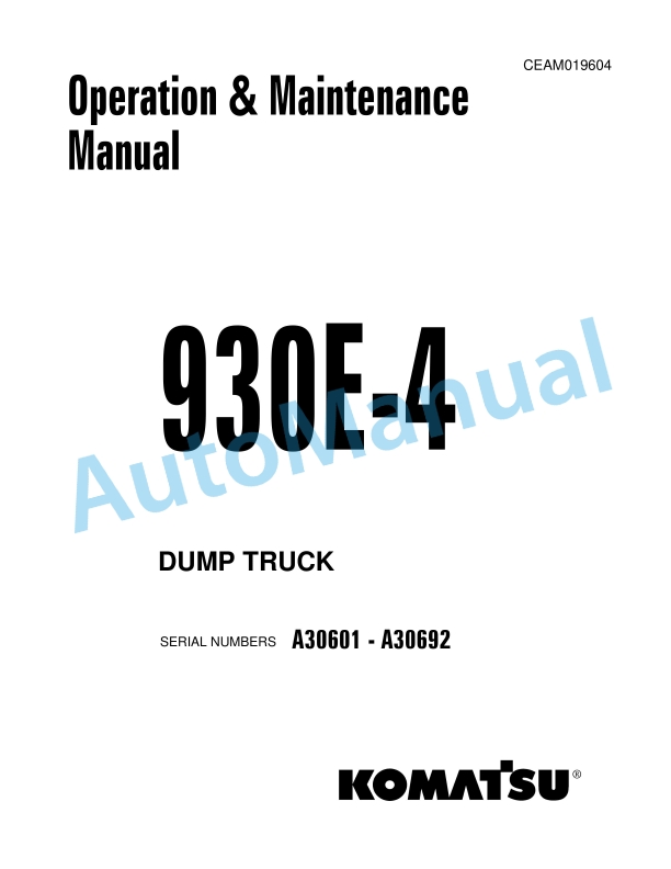 Komatsu 930E-4 Dump Truck Operation and Maintenance Manual CEAM019604