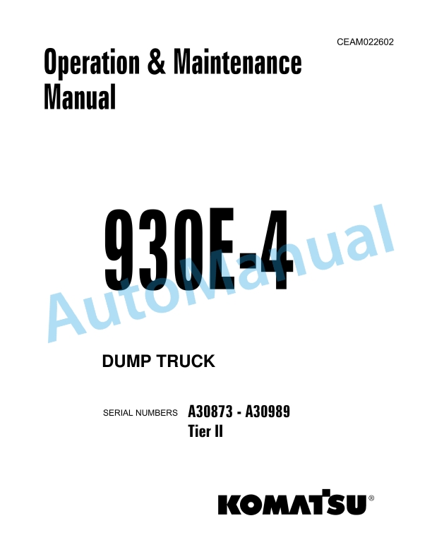 Komatsu 930E-4 Dump Truck Operation and Maintenance Manual CEAM022602
