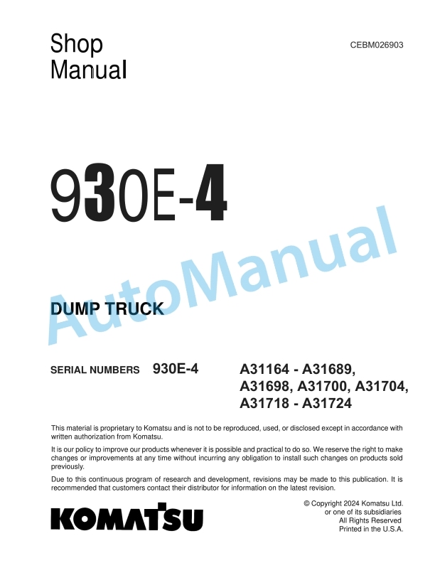 Komatsu 930E-4 Dump Truck Shop Manual CEBM026903 1 Komatsu 930E-4 Dump Truck Shop Manual CEBM026903