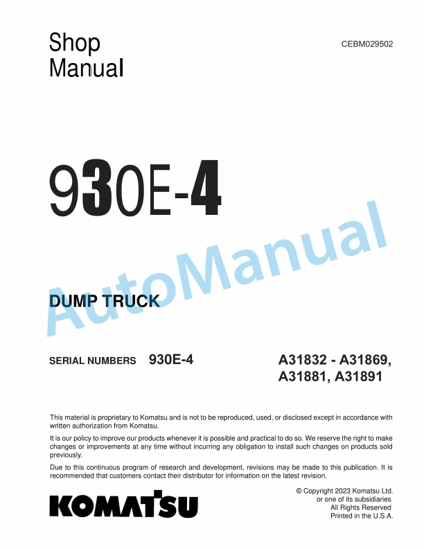 Komatsu 930E-4 Dump Truck Shop Manual CEBM029502 1 Komatsu 930E-4 Dump Truck Shop Manual CEBM029502