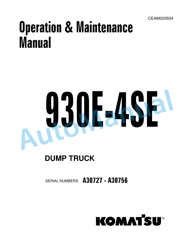 Komatsu 930E-4SE Dump Truck Operation and Maintenance Manual CEAM020504
