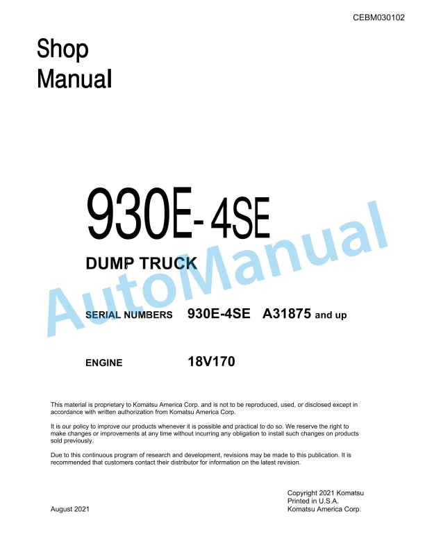 Komatsu 930E-4SE Dump Truck Shop Manual CEBM030102 1 Komatsu 930E-4SE Dump Truck Shop Manual CEBM030102