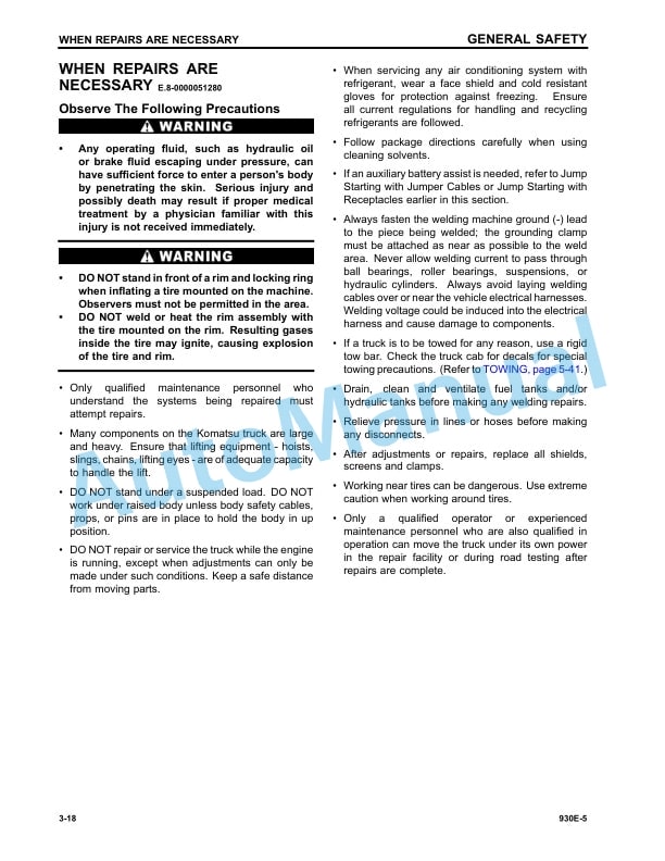 Alternative view of Komatsu 930E-5 Dump Truck Operation and Maintenance Manual CEAM032102