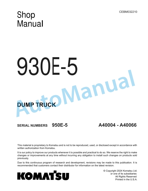 Komatsu 930E-5 Dump Truck Shop Manual CEBM032210 1 Komatsu 930E-5 Dump Truck Shop Manual CEBM032210