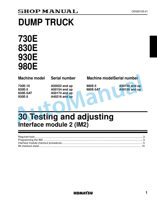 Komatsu 930E-5 Dump Truck Shop Manual CEBM036501 2 Komatsu 930E-5 Dump Truck Shop Manual CEBM036501 - Image 2