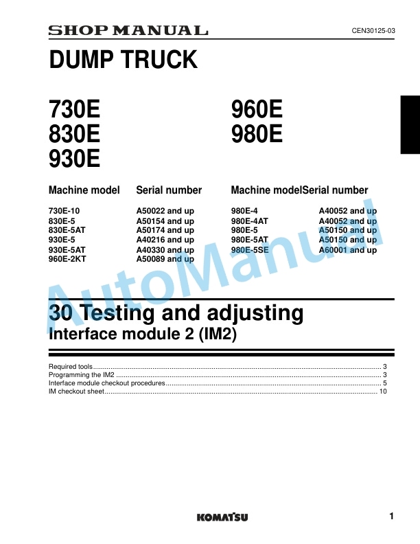 Komatsu 930E-5 Dump Truck Shop Manual CEBM038100 2 Komatsu 930E-5 Dump Truck Shop Manual CEBM038100 - Image 2