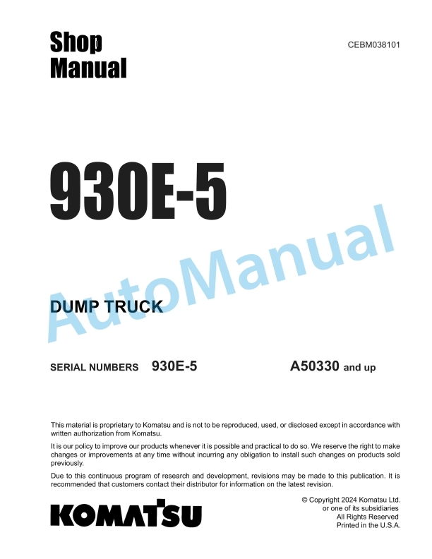 Komatsu 930E-5 Dump Truck Shop Manual CEBM038101 1 Komatsu 930E-5 Dump Truck Shop Manual CEBM038101