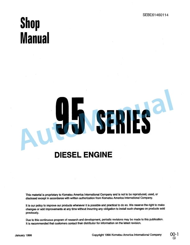 Komatsu 95 Series Diesel Engine Shop Manual SEBE61460114 1 Komatsu 95 Series Diesel Engine Shop Manual SEBE61460114