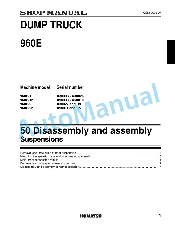 Komatsu 960E-1K Dump Truck Shop Manual CEBM022602 5 Komatsu 960E-1K Dump Truck Shop Manual CEBM022602 - Image 5