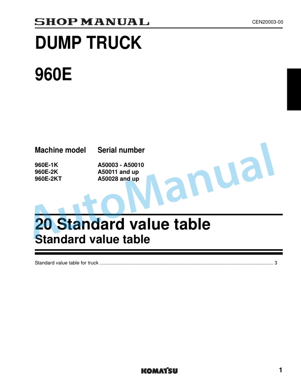 Komatsu 960E-2K Dump Truck Shop Manual CEBM026303 2 Komatsu 960E-2K Dump Truck Shop Manual CEBM026303 - Image 2