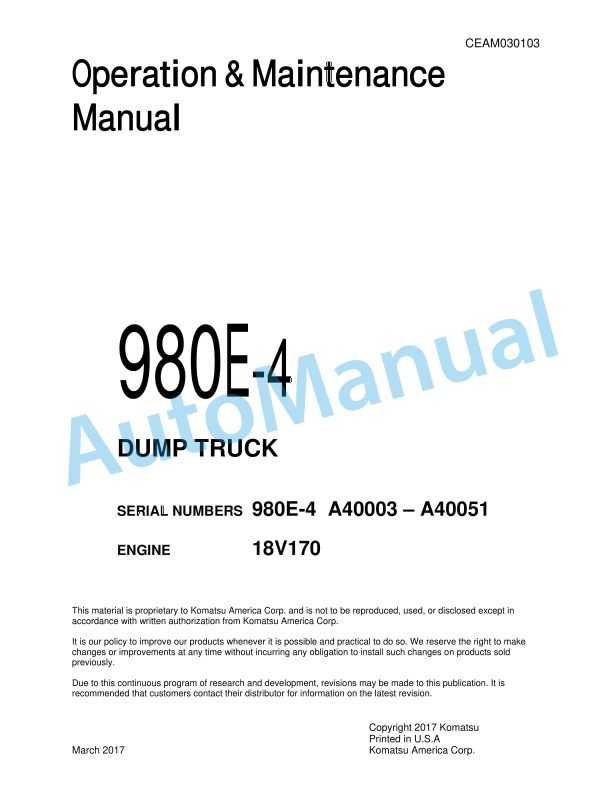 Komatsu 980E-4 Dump Truck Operation and Maintenance Manual CEAM030103