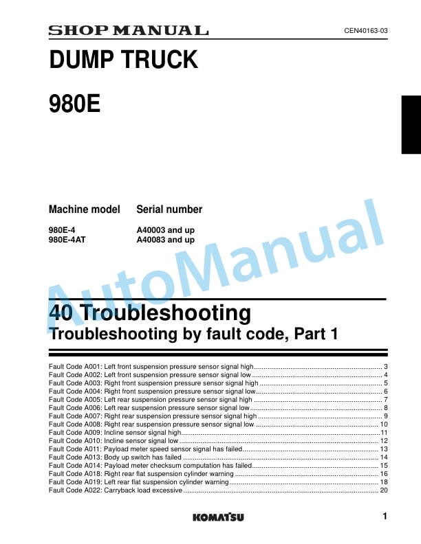 Komatsu 980E-4 Dump Truck Shop Manual CEBM031601 3 Komatsu 980E-4 Dump Truck Shop Manual CEBM031601 - Image 3