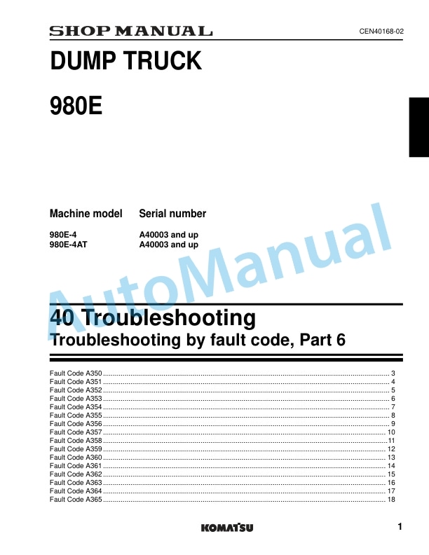 Komatsu 980E-4 Dump Truck Shop Manual CEBM031607 4 Komatsu 980E-4 Dump Truck Shop Manual CEBM031607 - Image 4