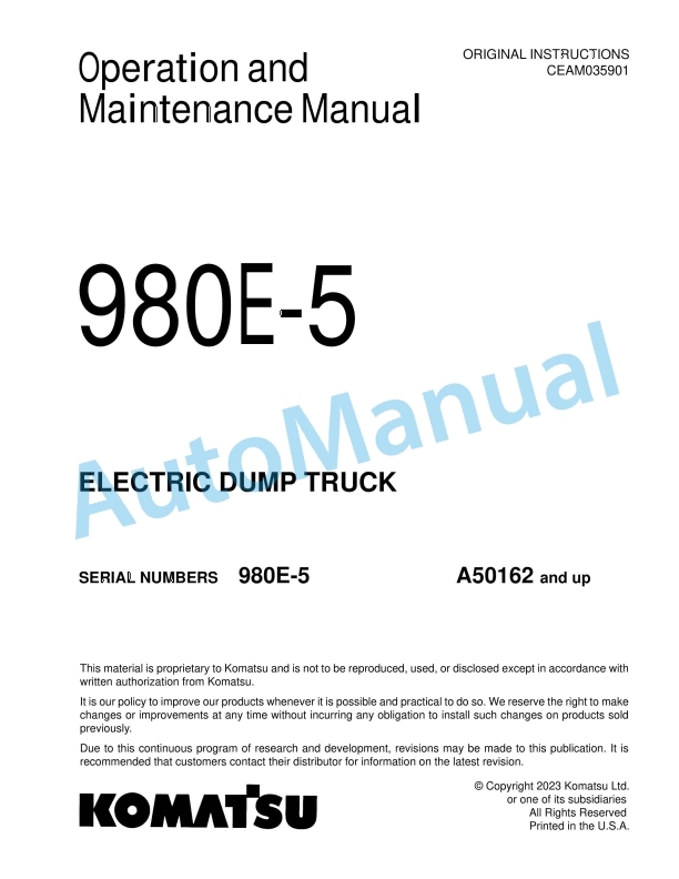 Komatsu 980E-5 Electric Dump Truck Operation and Maintenance Manual CEAM035901