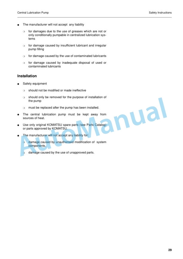 Komatsu Auto Greasing System Hydraulic Excavator Operation and Maintenance Manual UEAM001401 4 Komatsu Auto Greasing System Hydraulic Excavator Operation and Maintenance Manual UEAM001401 - Image 4
