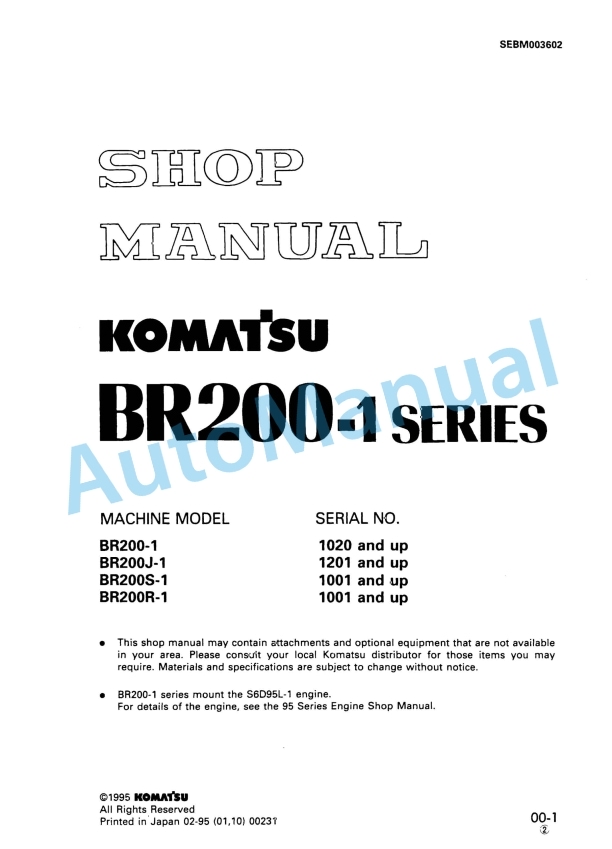 Komatsu BR200-1 Series Shop Manual SEBM003602 1 Komatsu BR200-1 Series Shop Manual SEBM003602